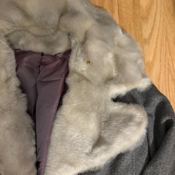 Vintage Faux Fur Collar Union Made Long Overcoat Full Length Sz 14 Gray - Picture 7 of 8